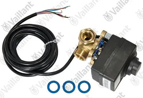 Vaillant Mischermodul mit Anschlussstück, Kabel mit mehreren Leitungen und Dichtungsringen, geeignet für Heizungsinstallationen.